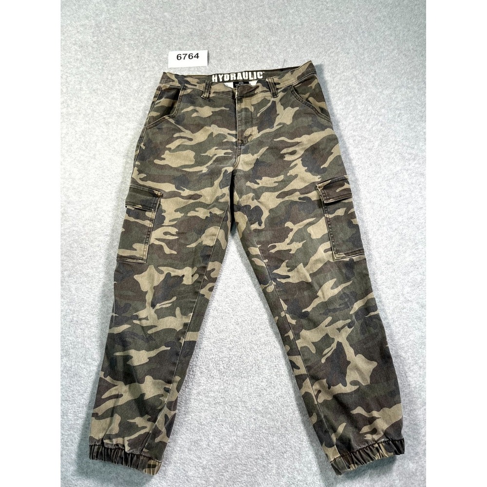 Hydraulic Cargo Joggers Pants Women 13 Green Camouflage Cotton Stretch High Rise